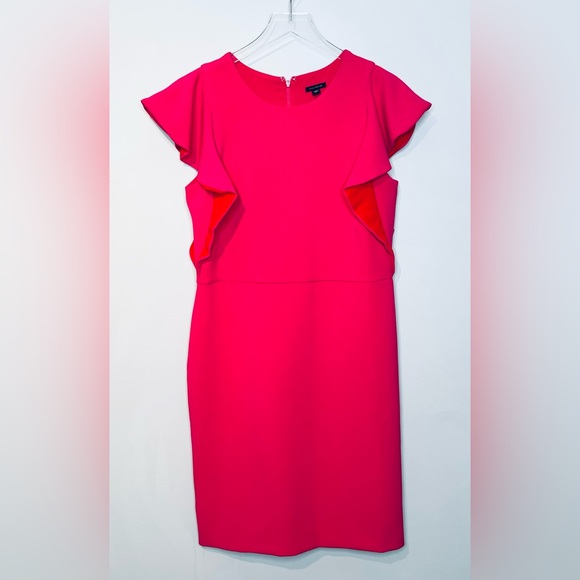 Ann Taylor Fuchsia Hot Pink Red Midi Sheath Flutter Sleeve Dress NWT - Picture 12 of 12